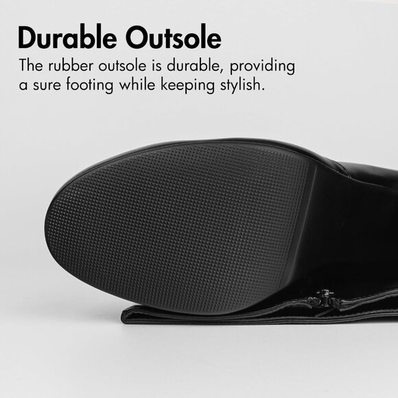 Women's Black Knee High Boots Side Zip closure Chunky Heels Fall Winter Booties - Picture 4 of 5